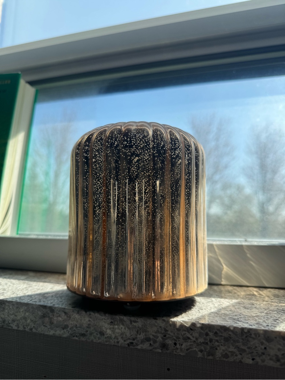 Ribbed Glass Decorative Candle Holder in Amber Gold